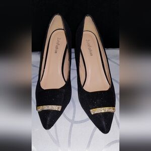 Black Glitter Women's Dress Shoes Gold Rhinestone Accents Size 7 New Without Tag